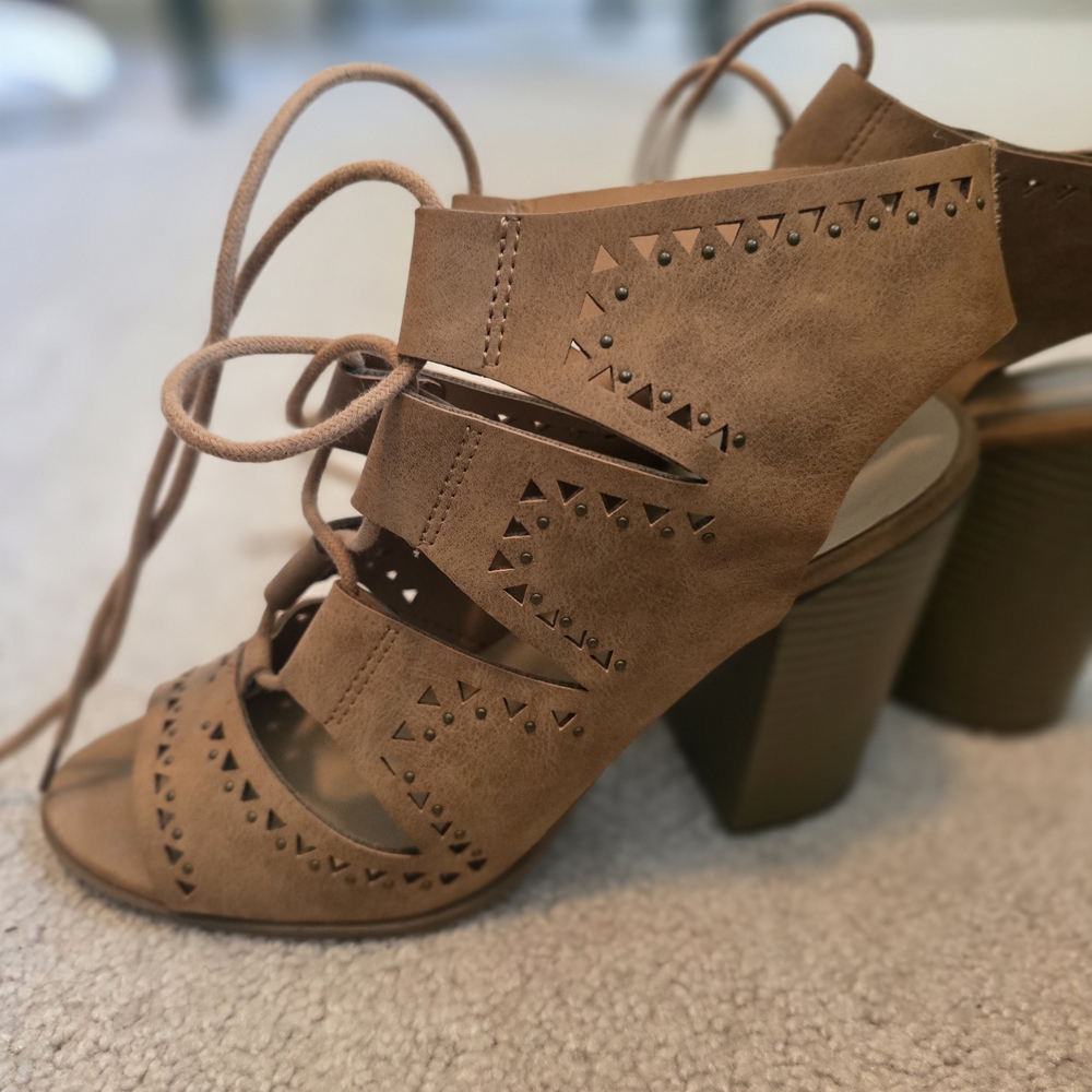 Soda Brown Block Heel Mules with Perforated Design
